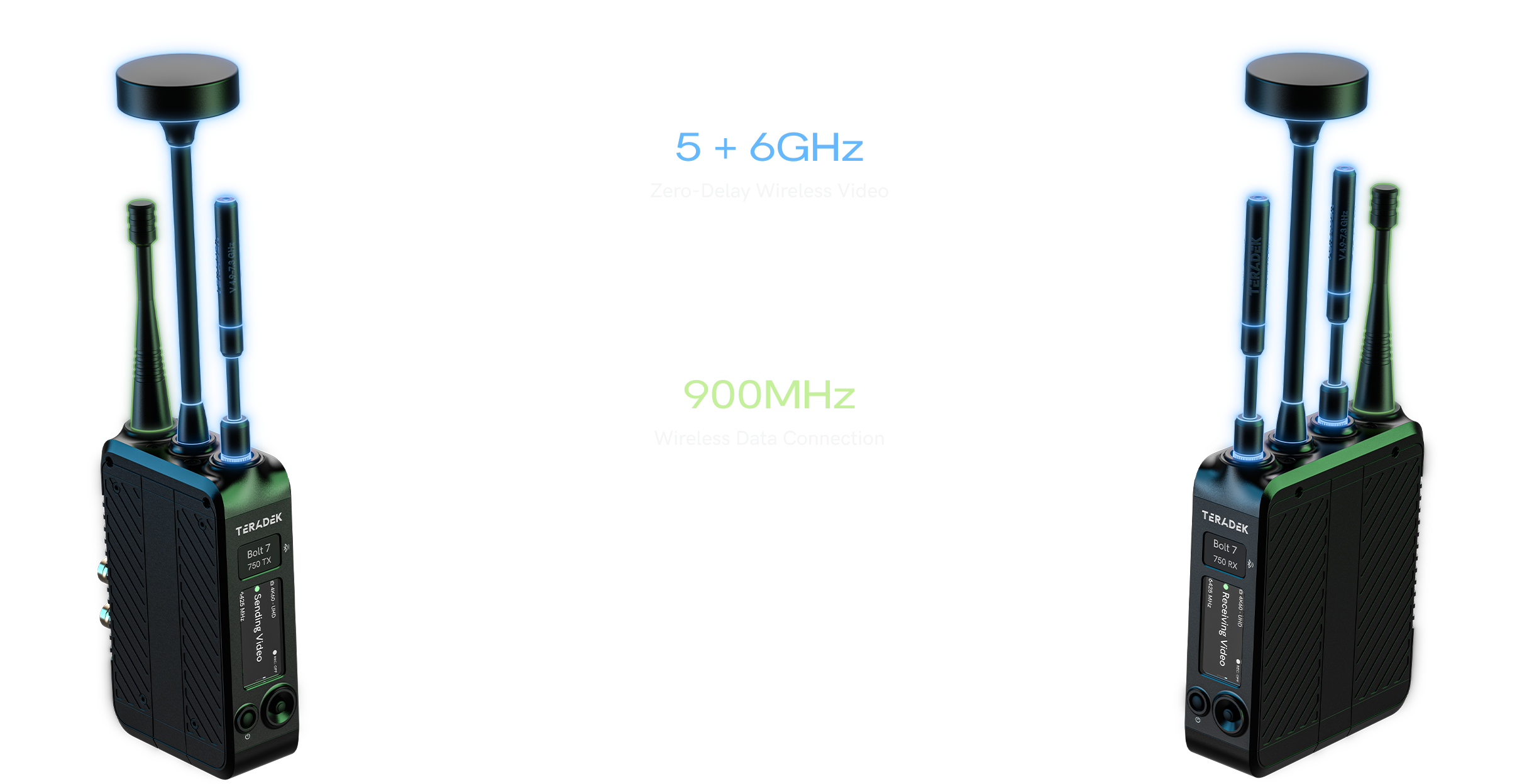 5/6GHz 영상 채널과 900MHz 데이터 채널을 동시에 사용하는 Bolt 7 TX와 RX